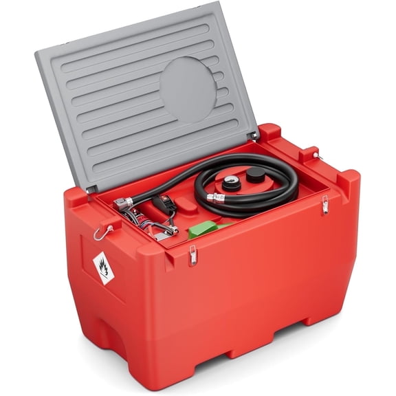 Fuel Transfer Tank, 50 Gallon for Gasoline & Diesel, Gas Tank with 10.6 GPM Fast Flow Rate 12V DC Transfer Pump,13.1 ft Power Cord Portable Gas Tank, Red