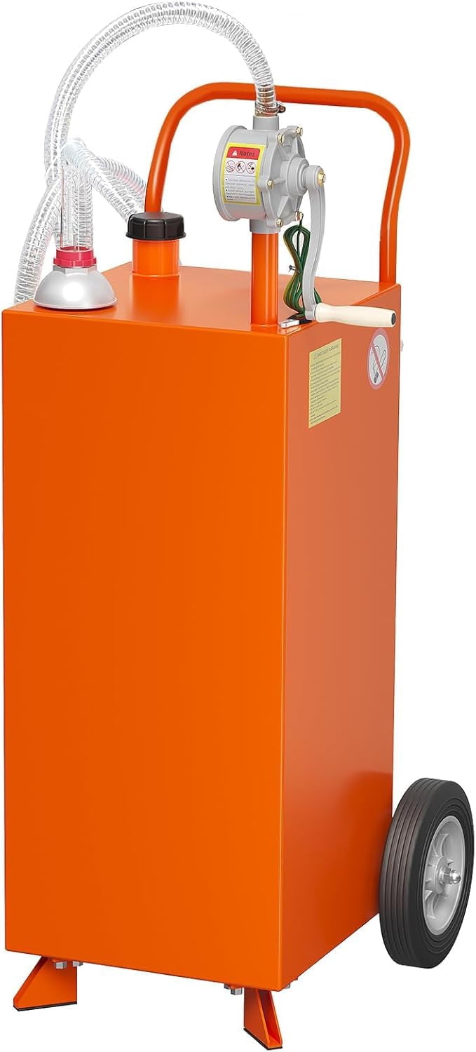 Fuel Transfer Tank with Pump, 45 Gallon Gas Caddy for Diesel & Gasoline, Portable Storage Container for Mowers & ATVs, Orange