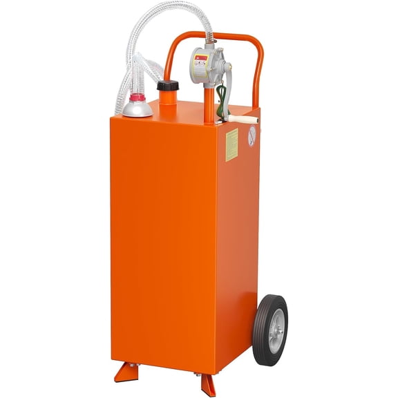 Fuel Transfer Tank with Pump, 45 Gallon Gas Caddy for Diesel & Gasoline, Portable Storage Container for Mowers & ATVs, Orange