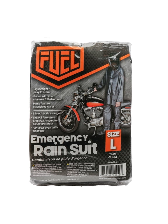 Non Riding Emergency Rain Gear, Jacket and Pants, Black, Size: Adult Large
