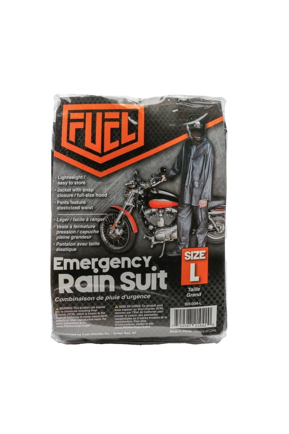 Non Riding Emergency Rain Gear, Jacket and Pants, Black, Size: Adult Large