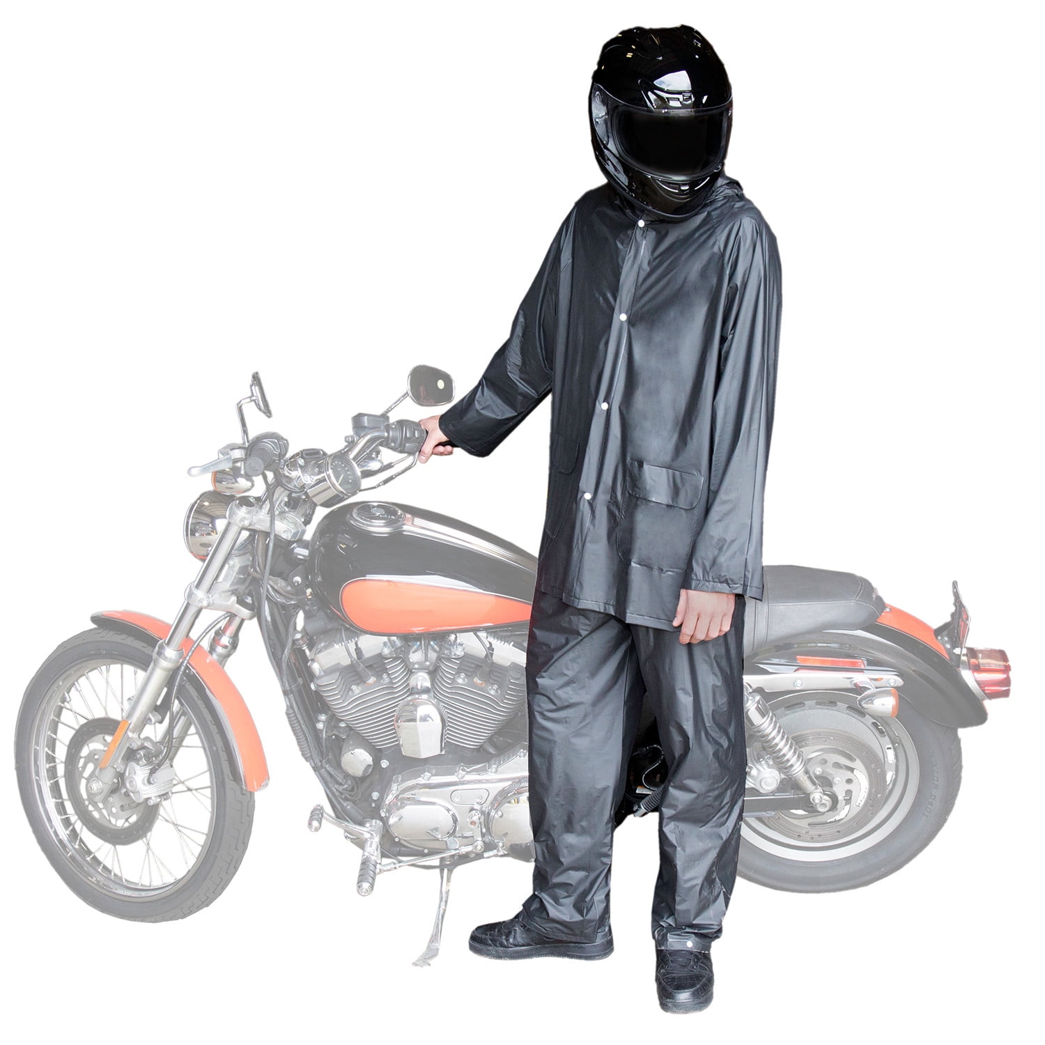 FUEL HELMETS Non Riding Adult Emergency Rain Gear, Jacket and Pants Set, Black, Size XL