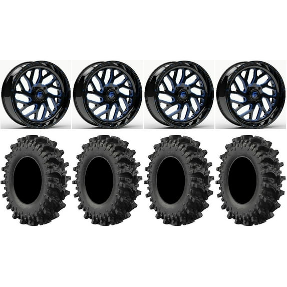 Fuel Triton 24" Wheels Blue 50" MotoSlayer Tires Polaris RZR XP 1000 / PRO XP / Ranger XP 900/1000