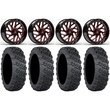 Fuel Triton Red 20" Wheels 33" Versa Cross V3 Tires Kawasaki Mule Pro FXT