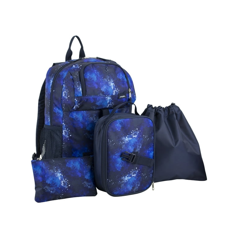 Fuel Unisex 4-Piece Combo Backpack with Lunch Box, Storage Case and Shoe  Pouch, Blue Galaxy