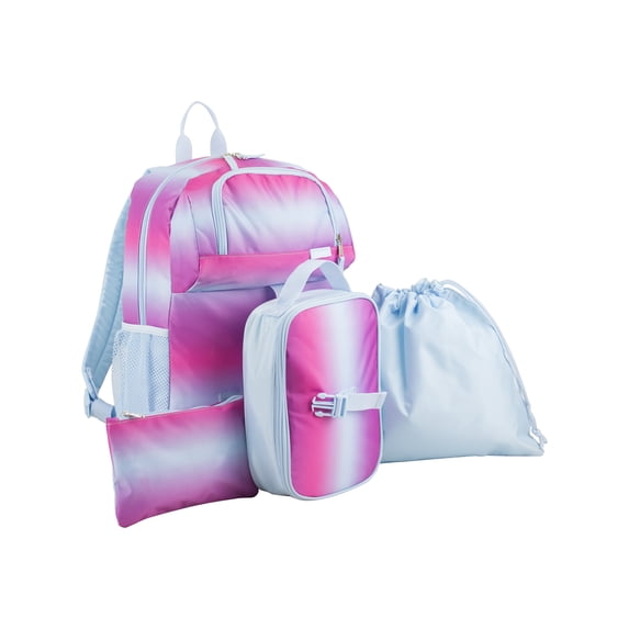 Fuel Unisex 4-Piece Combo Backpack with Lunch Box, Storage Case and Shoe Pouch, Pink Blue