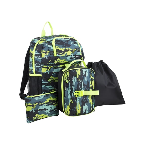 Fuel Unisex 4-Piece Combo Backpack with Lunch Box, Storage Case and Shoe Pouch, Seafoam Camflauge
