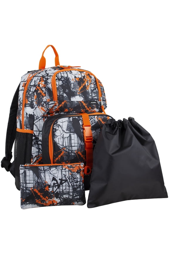 Unisex 4-Piece Combo Backpack with Lunch Box, Storage Case and Shoe Pouch, Urban Grid