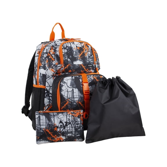 Fuel Unisex 4-Piece Combo Backpack with Lunch Box, Storage Case and Shoe Pouch, Urban Grid