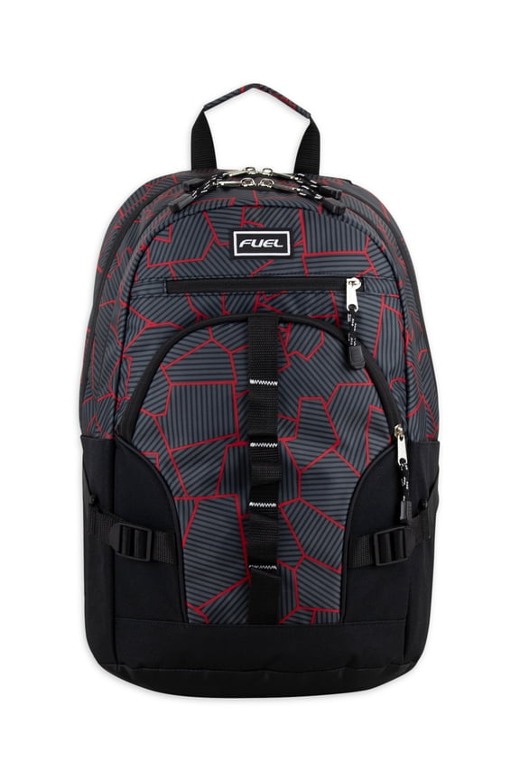 Unisex Multipocket Dynamic Active Backpack, Gray Red Cracks