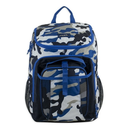 Fuel Unisex Top Loading Backpack and Lunch Bag Set, 2-Piece, Blue White Camouflage