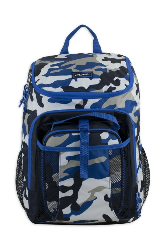 Unisex Top Loading Backpack and Lunch Bag Set, 2-Piece, Blue White Camouflage
