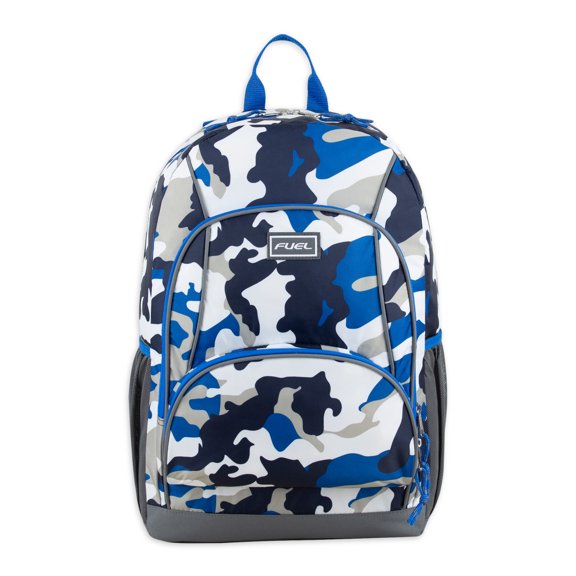 Fuel Unisex Triple Pocket Backpack, Blue Camouflage