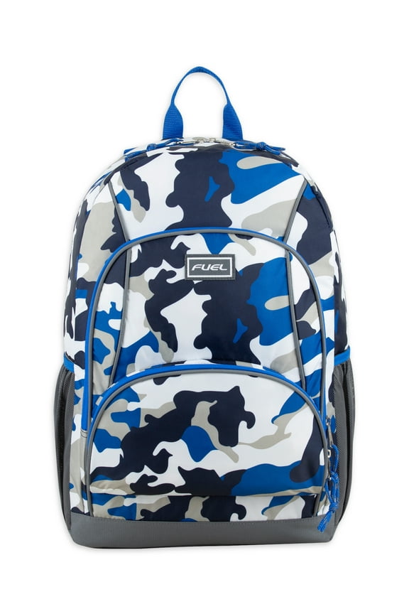 Unisex Triple Pocket Backpack, Blue Camouflage