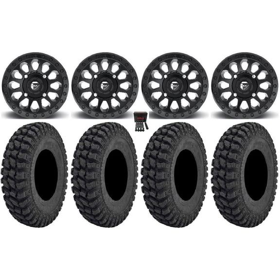 Fuel Vector 14" Wheels Black 28" Warrior AT Tires Sportsman RZR Ranger