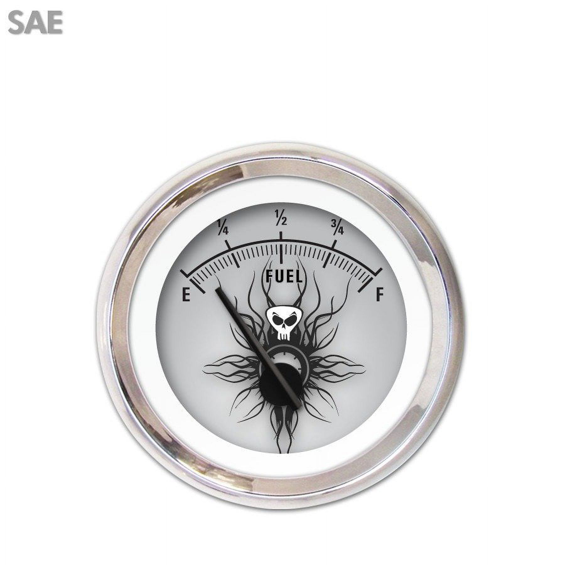 Fuel level Gauge Skull Series, Black Modern Needles, Chrome Trim