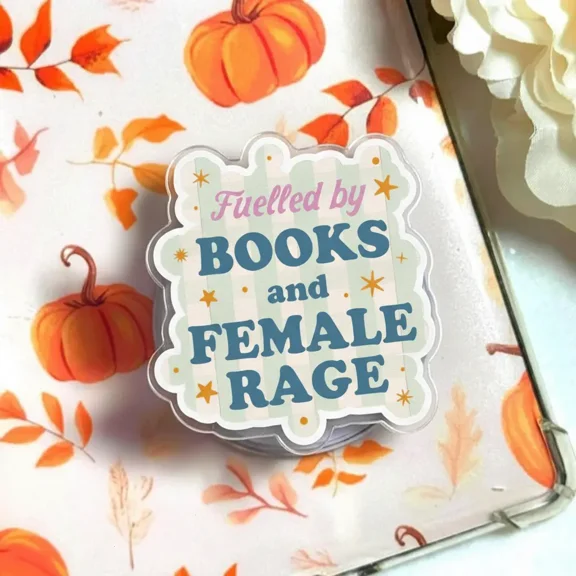 Fueled By Books and Female Rage Phone Grip, Aesthetic Feminist MagSafe Holder, Scrapbook Style Bookish Griptok, Empowering Gift for Bold Reader Girlies