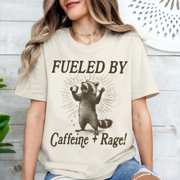 Fueled By Caffeine Rage T-Shirt, Funny Feral Raccoon Shirt, Angry Raccoon Meme Graphic Tee