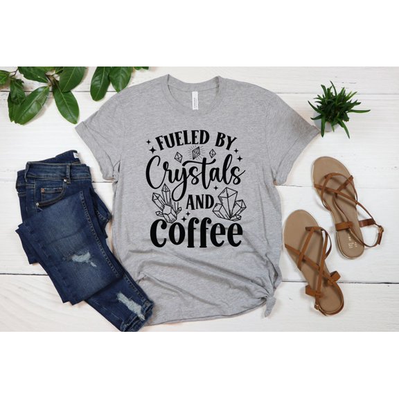 Fueled By Crystals And Coffee, Witchy Woman Shirt, Crystal Lover Gift, Metaphysical Gifts, Crystal Fan Shirt, Coffee Lover Gift, Crystals