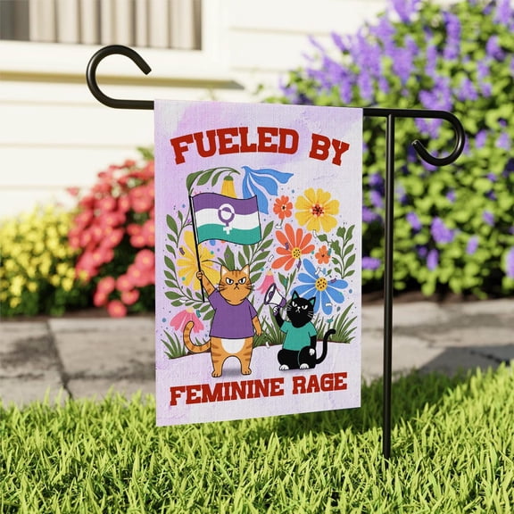 Fueled By Feminine Rage Garden Flag, Cats Against Fascism Yard Sign, Women's Rights, Human Rights Yard Flag, Double-Sided Outdoor Decor