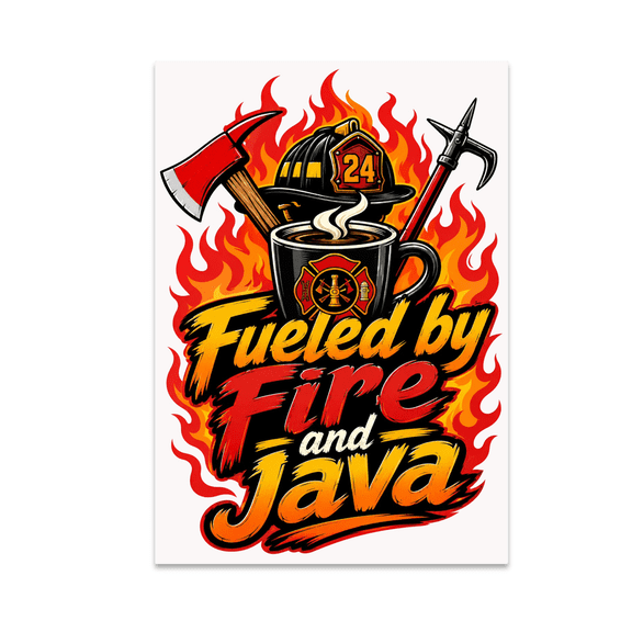 Fueled by Fire and Java - Firefighter Enthusiast - 13x19 Poster Print