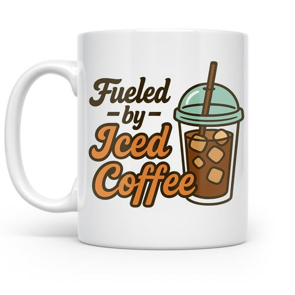 Fueled by Iced Coffee 11 oz Coffee Mug - Retro Barista Design White Ceramic Gift