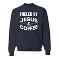 thumbnail image 1 of Fueled by Jesus and Coffee Funny Christian | Mens Inspirational/Christian Crewneck Graphic Sweatshirt, Navy, 3XL, 1 of 3