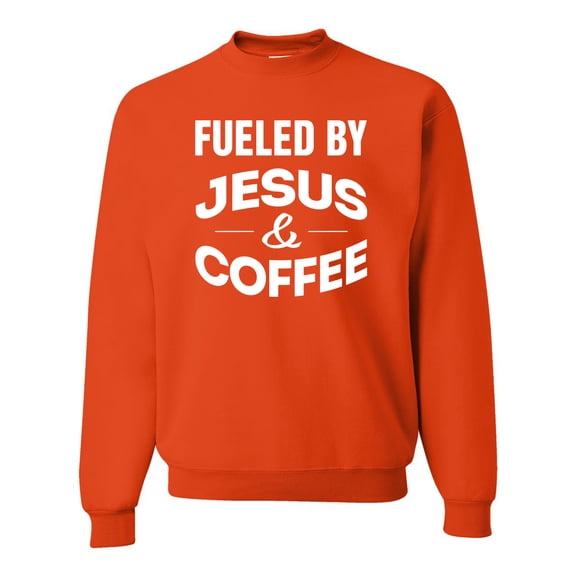Fueled by Jesus and Coffee Funny Christian | Mens Inspirational/Christian Crewneck Graphic Sweatshirt, Orange, 2XL