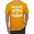 thumbnail image 1 of Fueled by Jesus and Coffee Funny Christian | Mens Inspirational/Christian Graphic T-Shirt, Gold, 3XL, 1 of 3