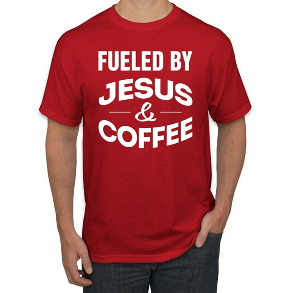 Fueled by Jesus and Coffee Funny Christian | Mens Inspirational/Christian Graphic T-Shirt, Red, 2XL