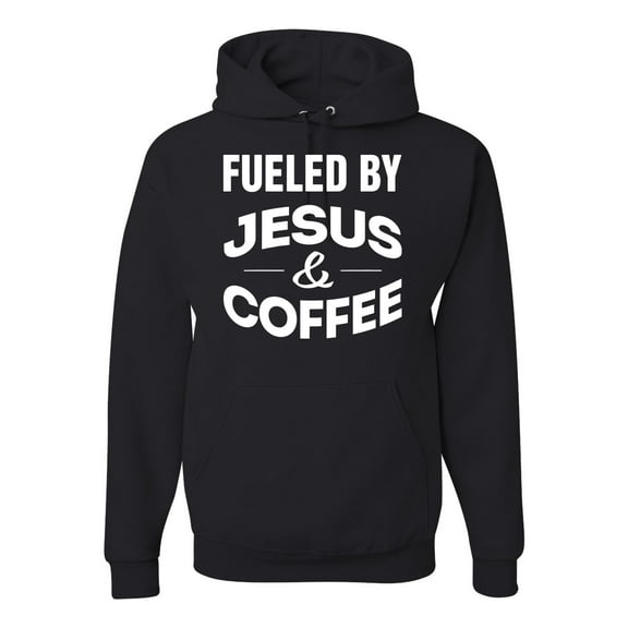 Fueled by Jesus and Coffee Funny Christian | Mens Inspirational/Christian Hooded Sweatshirt Graphic Hoodie, Black, Small