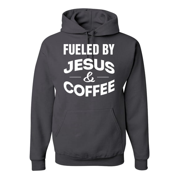 Fueled by Jesus and Coffee Funny Christian | Mens Inspirational/Christian Hooded Sweatshirt Graphic Hoodie, Charcoal, Medium