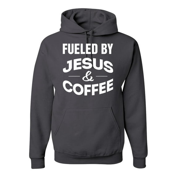 Fueled by Jesus and Coffee Funny Christian | Mens Inspirational/Christian Hooded Sweatshirt Graphic Hoodie, Charcoal, Small