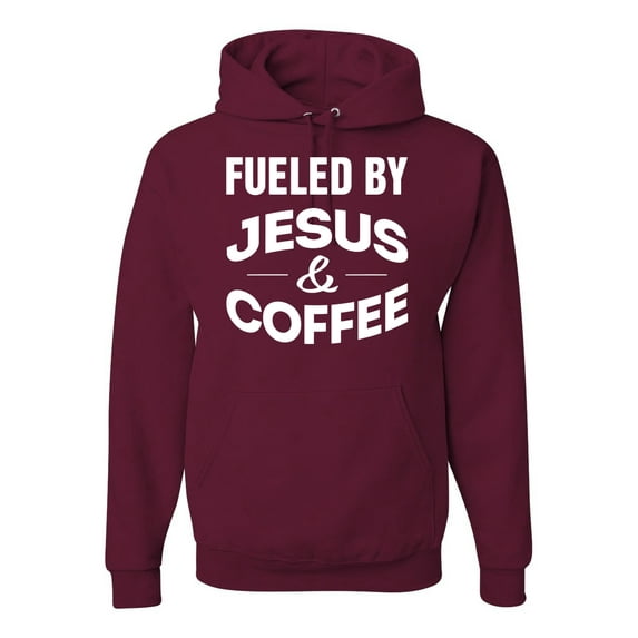 Fueled by Jesus and Coffee Funny Christian | Mens Inspirational/Christian Hooded Sweatshirt Graphic Hoodie, Maroon, Small