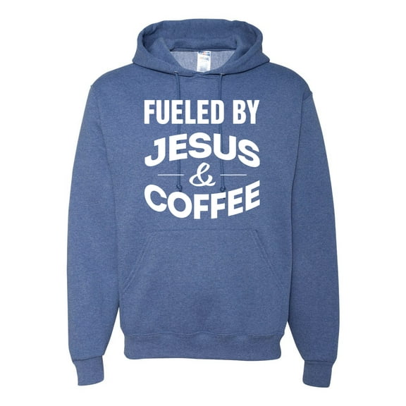 Fueled by Jesus and Coffee Funny Christian | Mens Inspirational/Christian Hooded Sweatshirt Graphic Hoodie, Vintage Heather Blue, 2XL