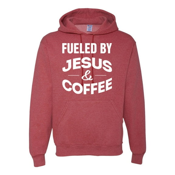Fueled by Jesus and Coffee Funny Christian | Mens Inspirational/Christian Hooded Sweatshirt Graphic Hoodie, Vintage Heather Red, Small