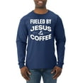 thumbnail image 1 of Fueled by Jesus and Coffee Funny Christian | Mens Inspirational/Christian Long Sleeve T-Shirt, Navy, Medium, 1 of 3