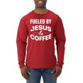 thumbnail image 1 of Fueled by Jesus and Coffee Funny Christian | Mens Inspirational/Christian Long Sleeve T-Shirt, Red, Large, 1 of 3