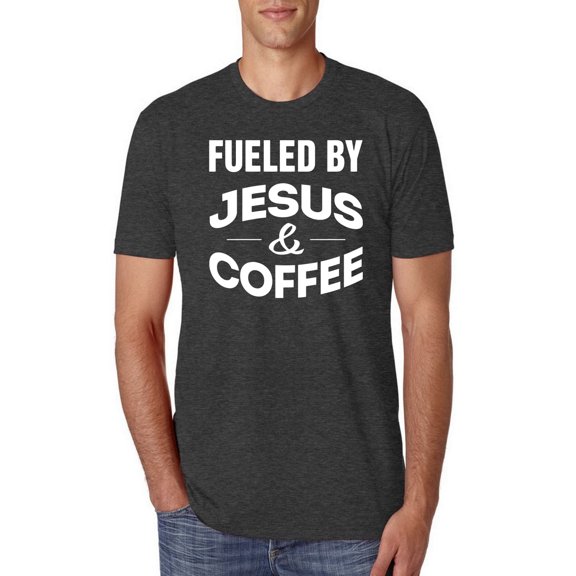 Fueled by Jesus and Coffee Funny Christian | Mens Inspirational/Christian Premium Tri Blend T-Shirt, Vintage Black, Large