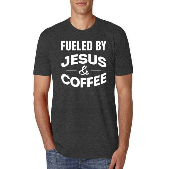 Fueled by Jesus and Coffee Funny Christian | Mens Inspirational/Christian Premium Tri Blend T-Shirt, Vintage Black, X-Large