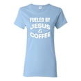 thumbnail image 1 of Fueled by Jesus and Coffee Funny Christian | Womens Inspirational/Christian Graphic T-Shirt, Light Blue, Medium, 1 of 3