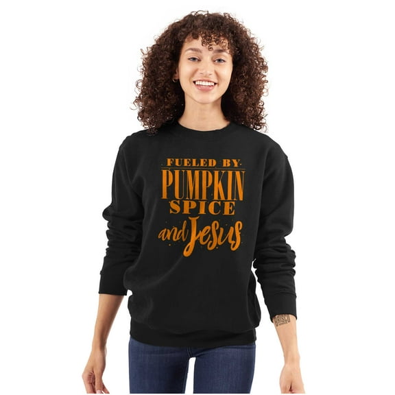 Fueled by PSL and Jesus Cute Fall Women Crewneck Sweatshirt Brisco Brands S