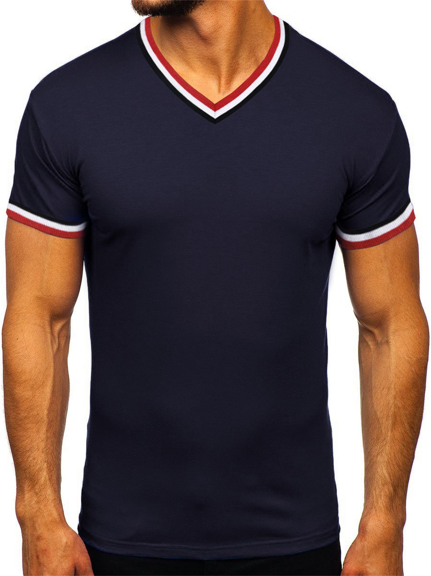 Fueri Men's Classic V Neck Casual Tee Shirts Stretch Short Sleeve Slim