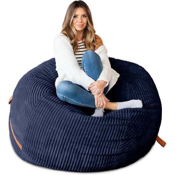 Fuf 5Ft Foam Bean Bag Chair for Adults and Teens, Ideal for Bedroom and Living Room, Midnight Blue, Corded Plush, 5 feet Big