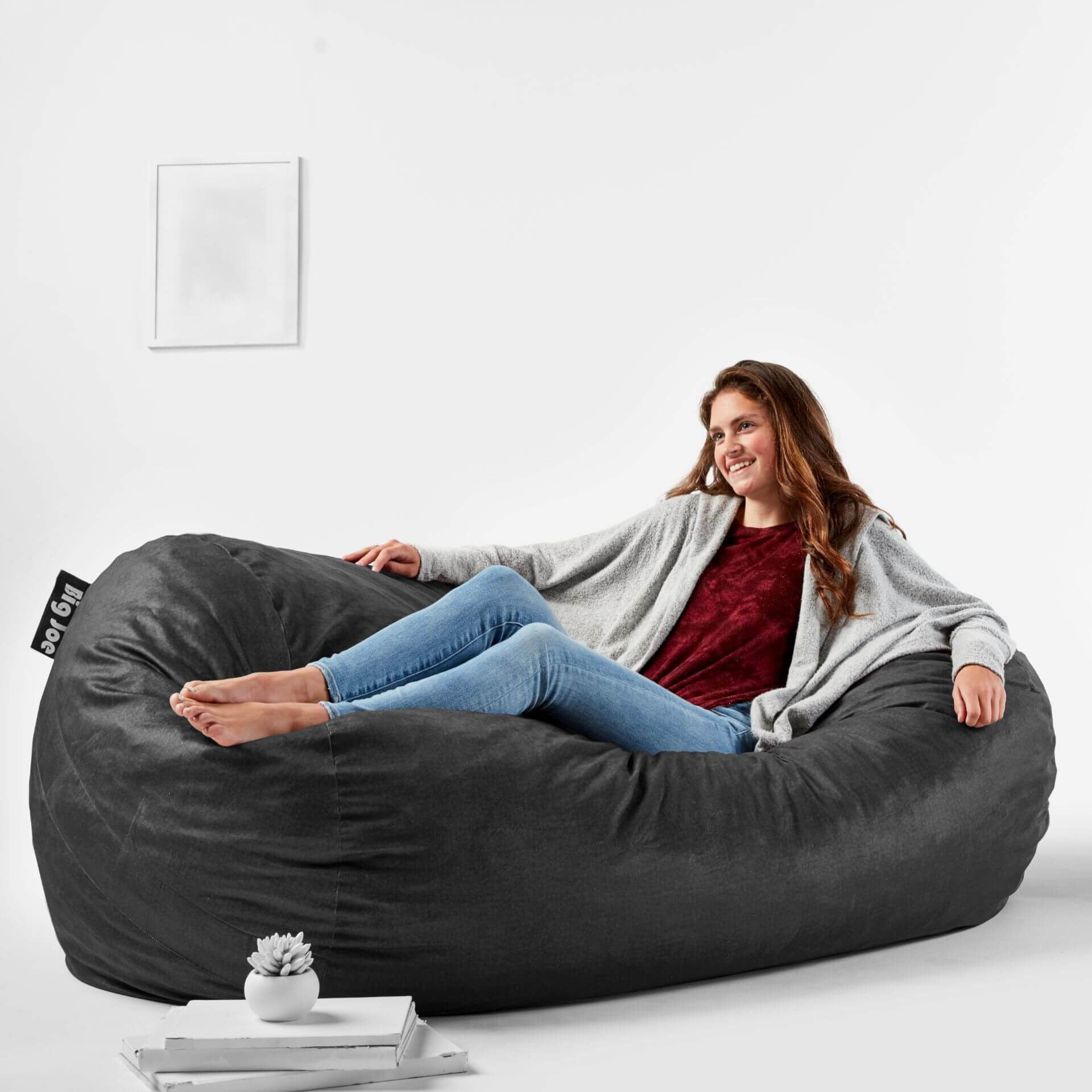 Extra Large Black Denim Bean Bag Sofa with Removable Cover
