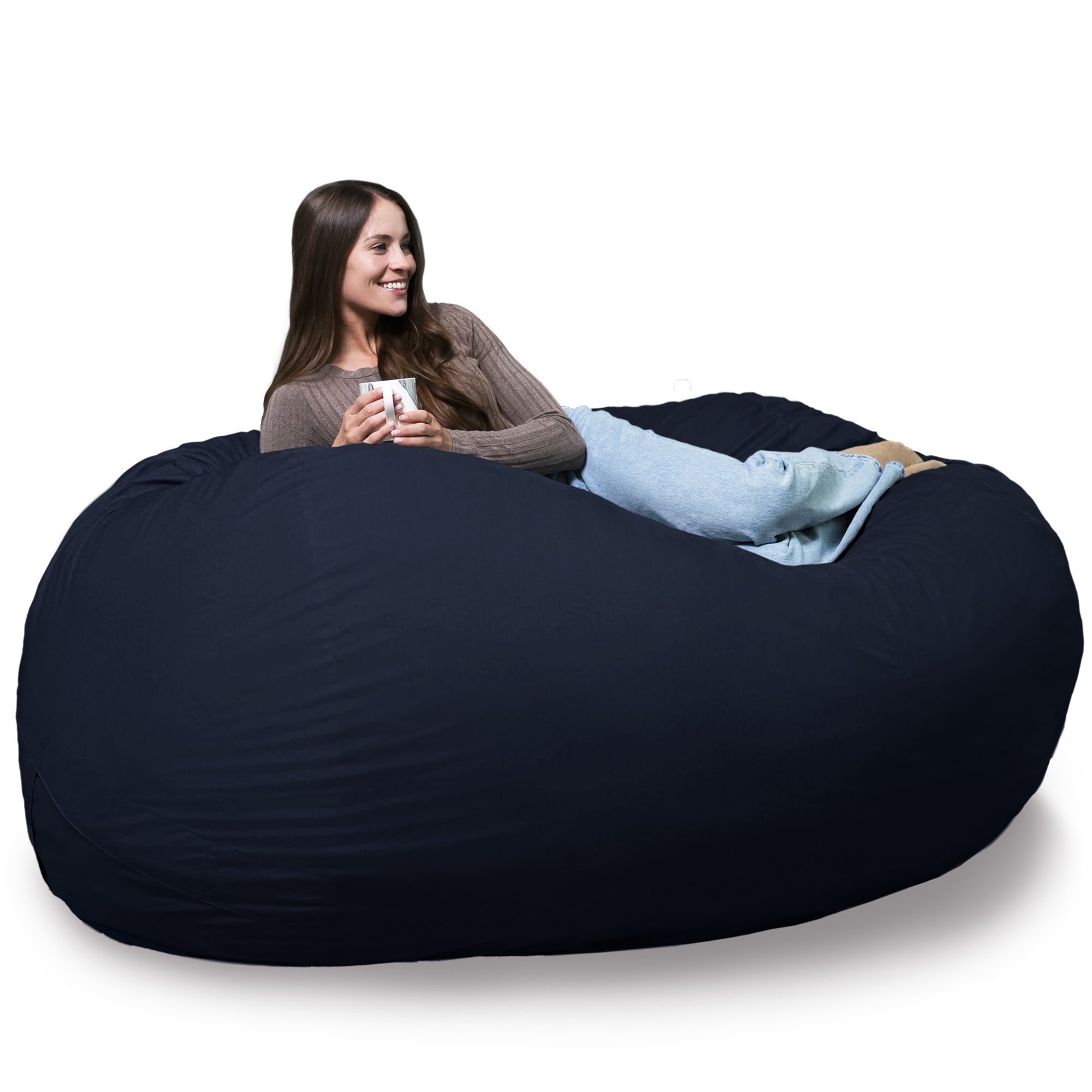Big Joe Fuf 7Ft Giant Foam Bean Bag Chair, Oversized Couch with Removable Cover for Kids, Teens, Adults, Cobalt Lenox, Durable Woven Polyester, 7 Foot