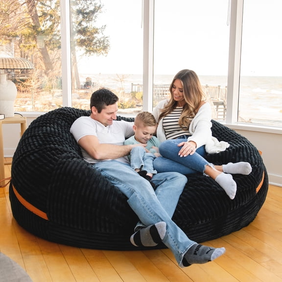 Big Joe Fuf 8Ft Giant Foam Bean Bag Chair, Oversized Couch with Removable Cover for Kids, Teens, Adults, Black Licorice Corded Plush, 8 Foot