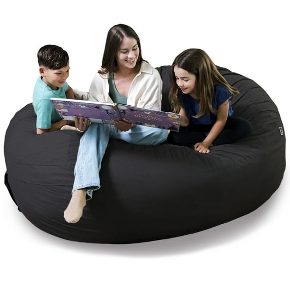 Big Joe Fuf 8Ft Giant Foam Bean Bag Chair, Oversized Couch with Removable Cover for Kids, Teens, Adults, Onyx Lenox, 8 Foot