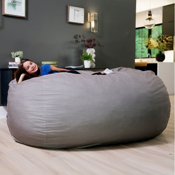 Big Joe Fuf 8Ft Giant Foam Bean Bag Chair, Oversized Couch with Removable Cover for Kids, Teens, Adults, Fog Lenox, Durable Woven Polyester, 8 Foot