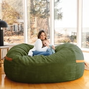 Big Joe Fuf 8Ft Giant Foam Bean Bag Chair, Oversized Couch with Removable Cover for Kids, Teens, Adults, Moss Green Corded Plush, 8 Foot